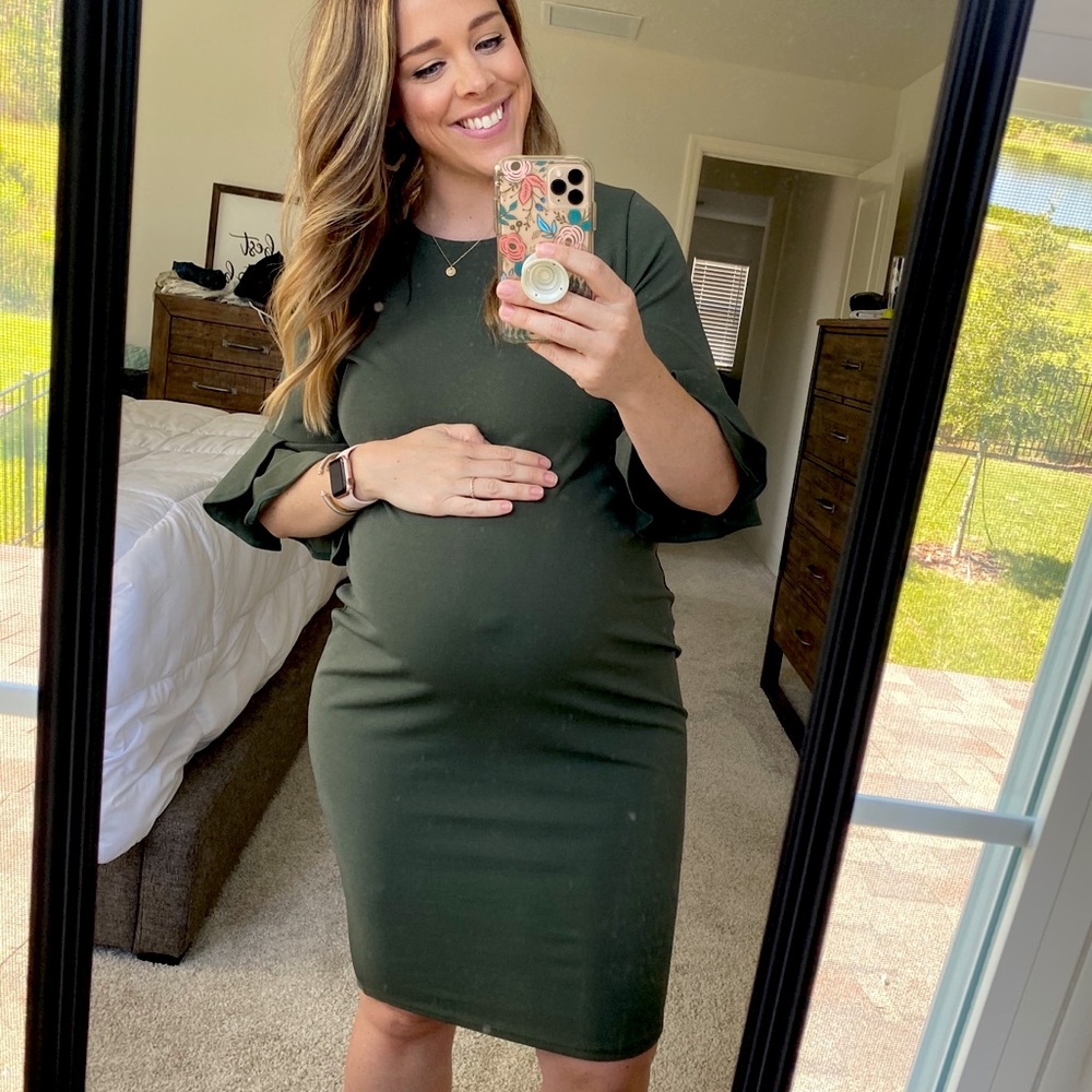 Pinkblush Olive Fitted Ruffle Sleeve Dress